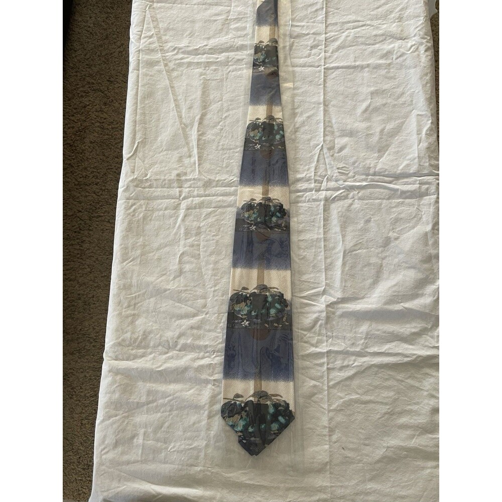 Vintage 1980’s Claude Montana Teal  Fruit Tree 100% Silk Tie -Dead Stock - Italy